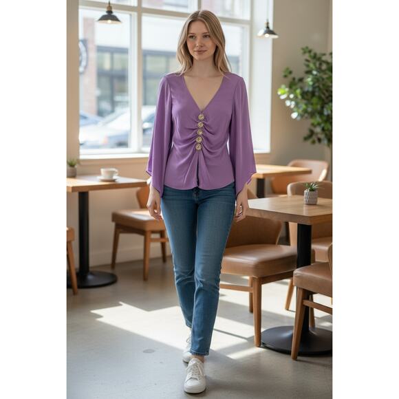 RAMY BROOK Top NEW Size S Light Purple Livi Blouse $385 Gold Metallic - Picture 6 of 6